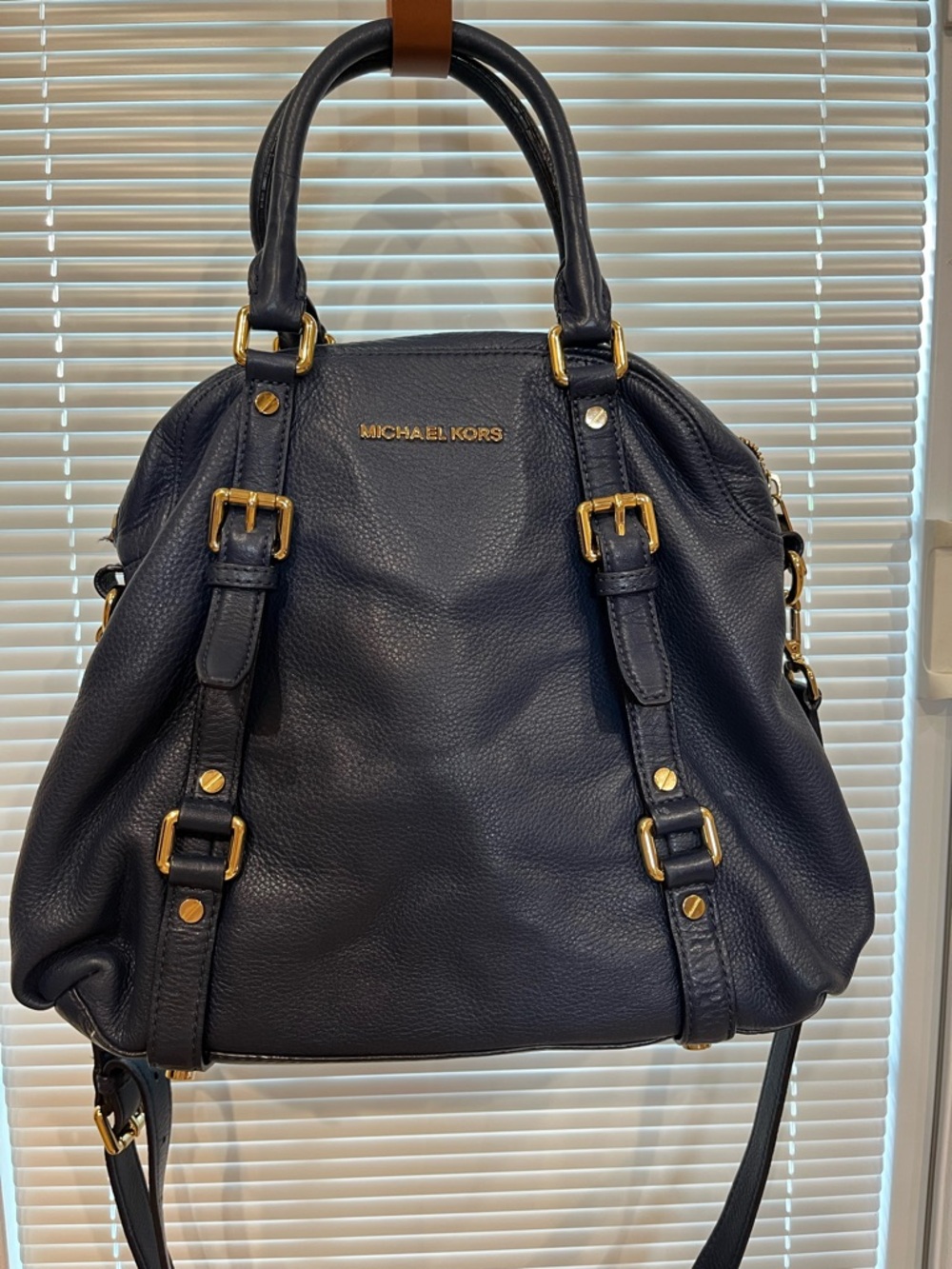 Michael Kors Bedford Dome Satchel Bag with Gold Hardware